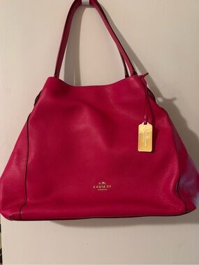 Coach Pebbled Leather Shoulder Bag in Bright Pink